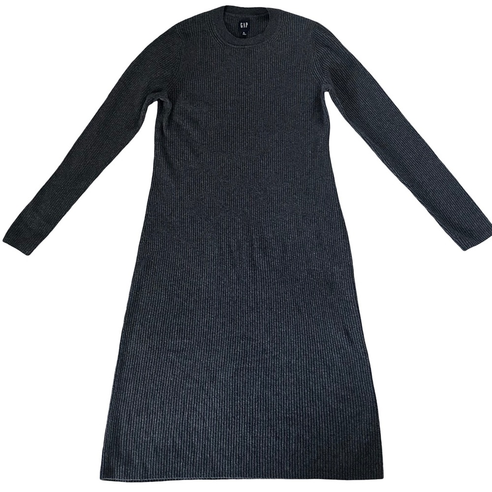 GAP Black Ribbed Long Sleeve Knit Midi Dress